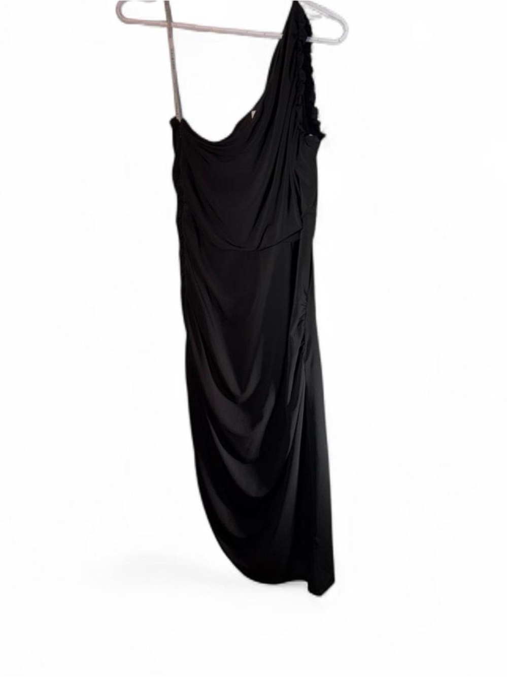Halston Heritage Black One-Shoulder Draped Evening Dress